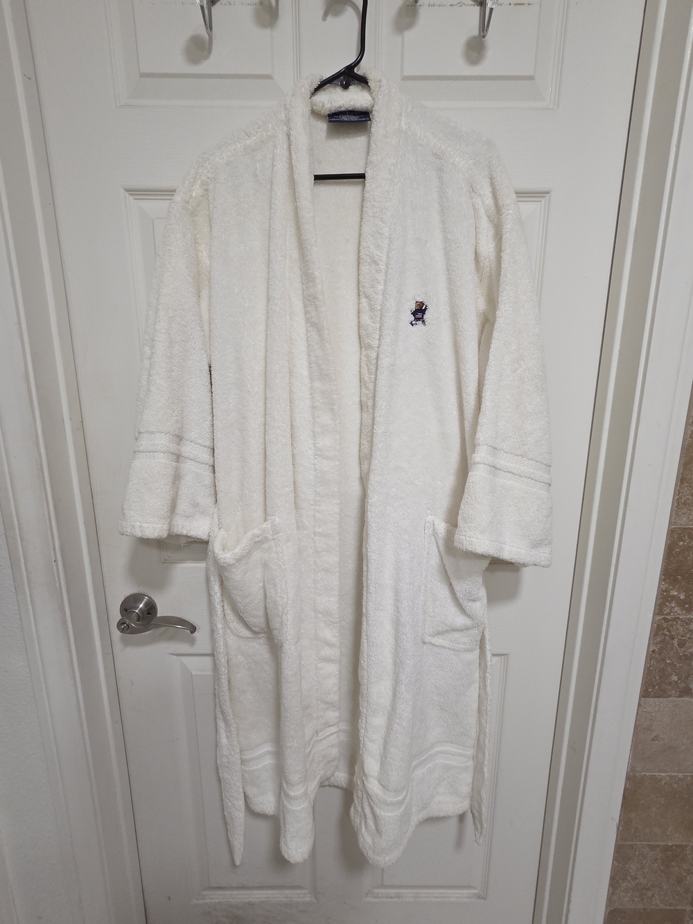 Vintage Polo Ralph Lauren FlagClassic White Terry Bathrobe with Embroidered Bear